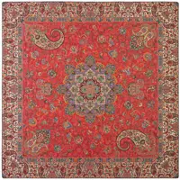 رومیزی ترمه سالاری یزد طرح بهارممتاز ابریشمی ـ مربع یک متر (بغچه) ـ قرمز تارسفید