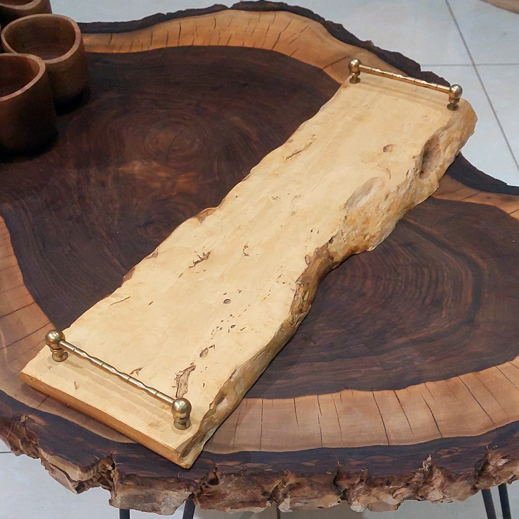 سینی چوبی دسته دار چوب درخت چنار