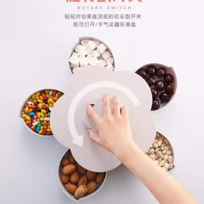 اردو خوری شکلات خوری آجیل خوری ظرف پذیرایی طرح گل چرخشی به همراه نگهدارنده موبایل 