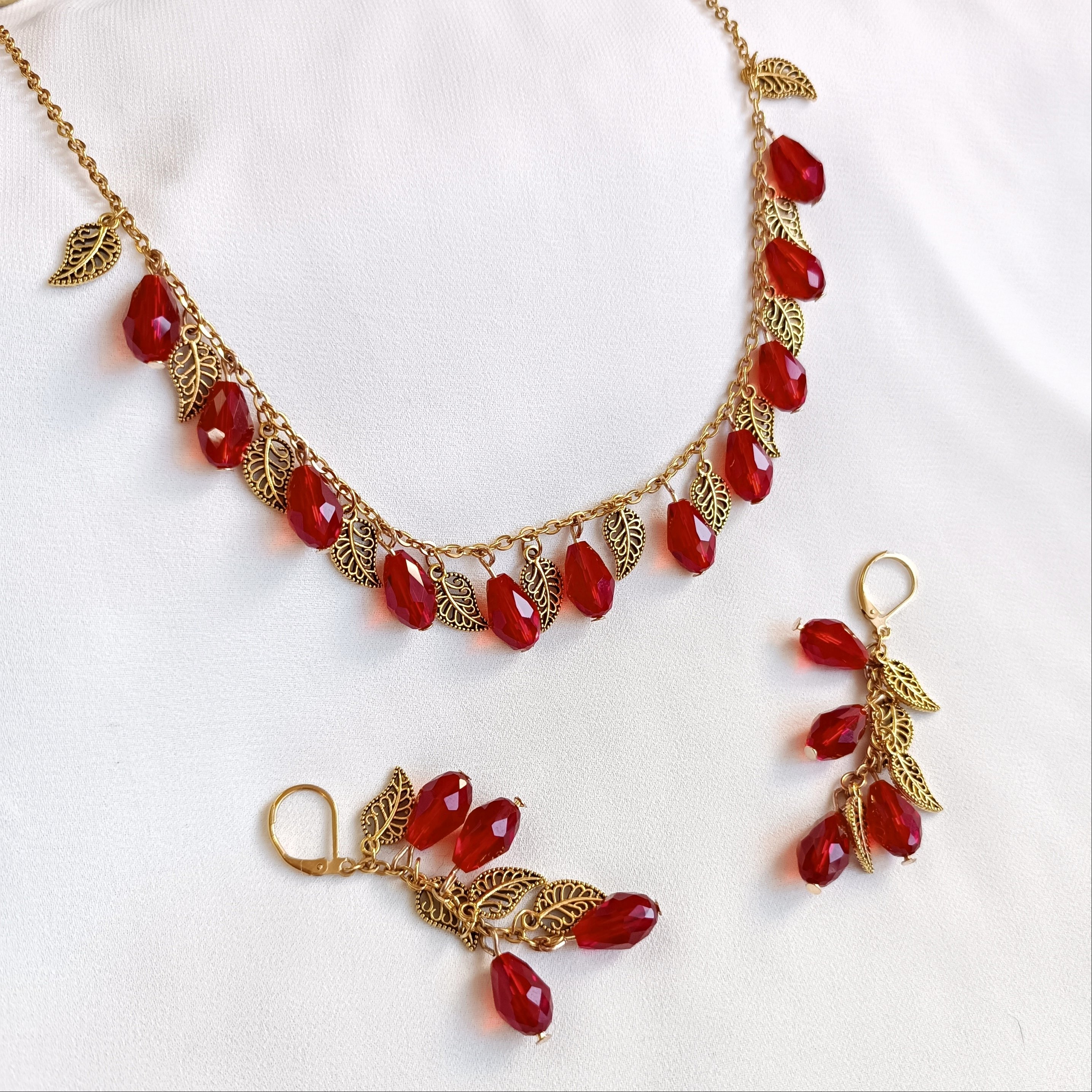 نیم ست کریستال اناری زنجیر استیل ضدحساسیت بدلیجات زیورآلات اکسسوری یلدا یلدایی 