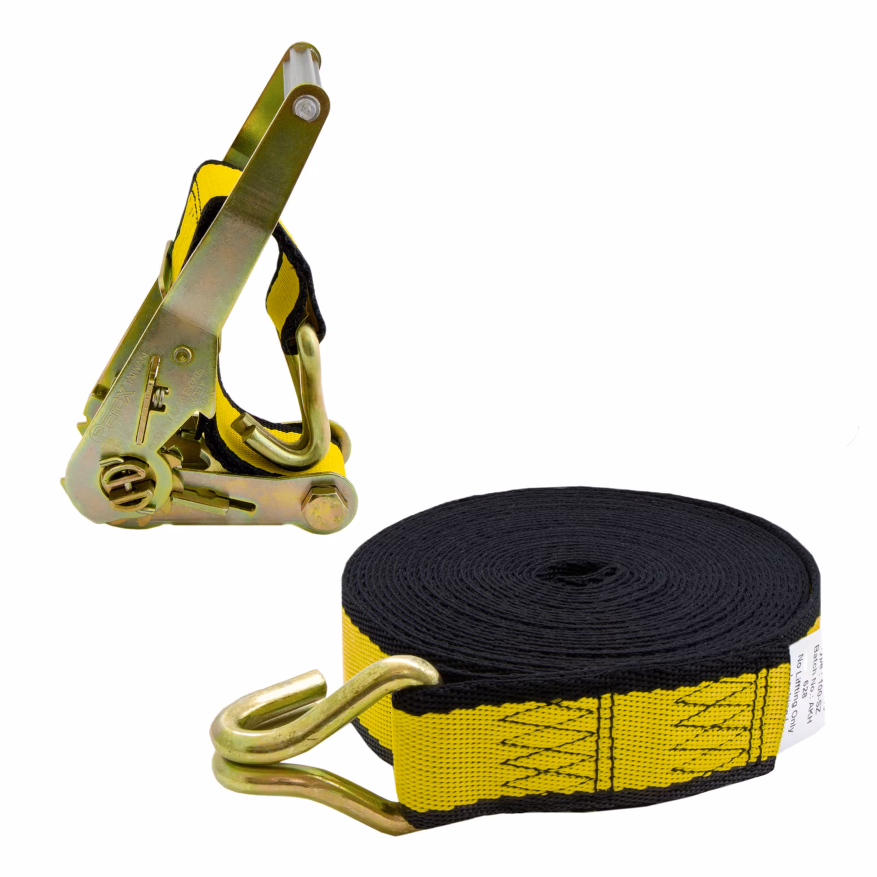 تسمه جغجغه با مقاومت 1200 کیلوگرم 8 متری با نوار پ پ زرد و مشکی