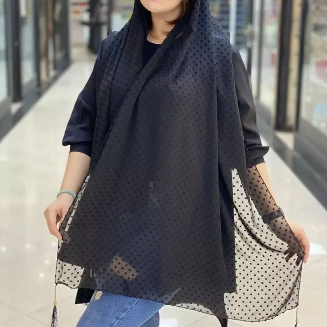 شال مشکی حریر اشکی منگوله دار ومجلسی