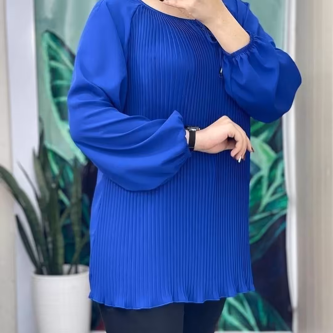 شومیز کرپ حریر پلیسه  دوسایز تا 54 دور بازو تا 44