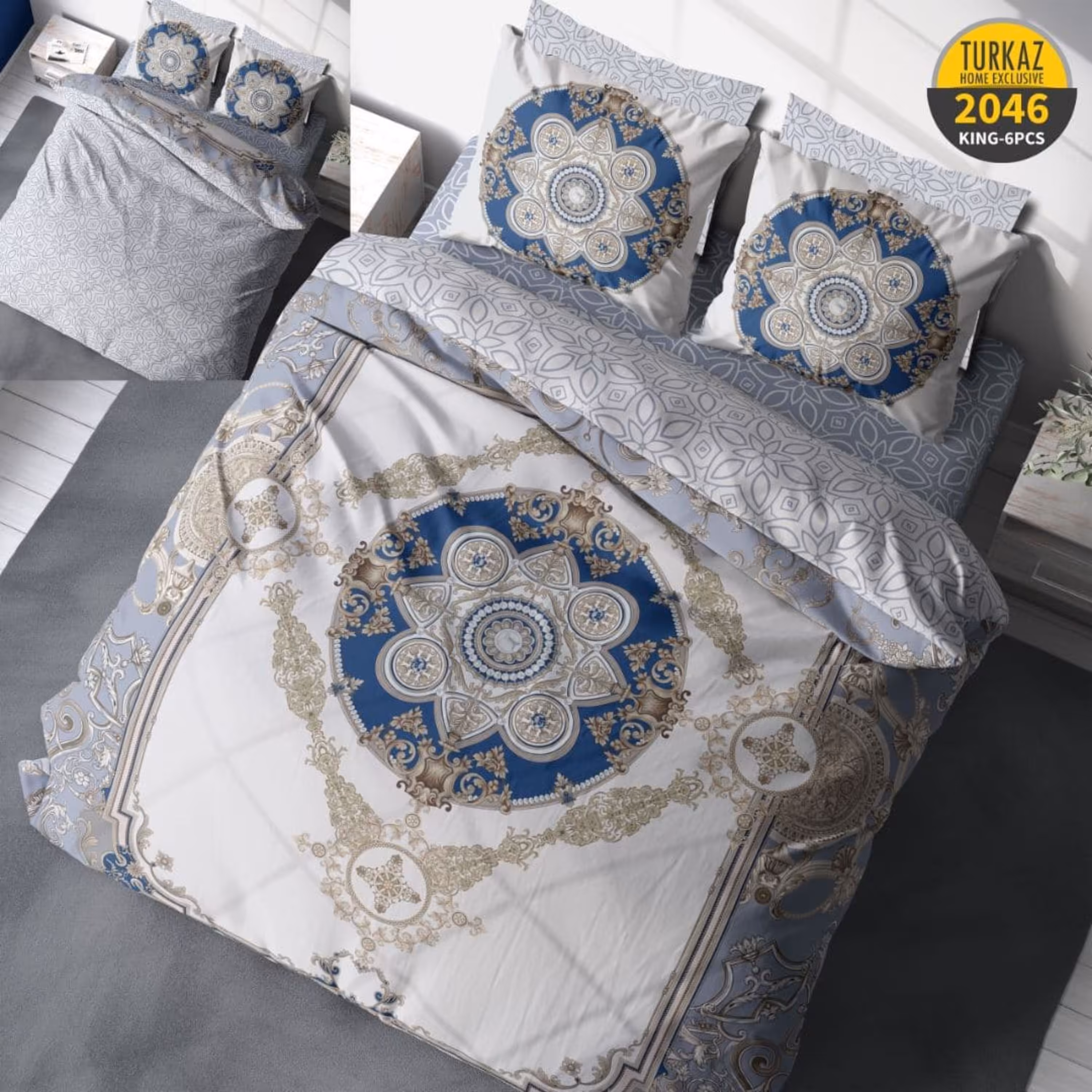 سرویس لحاف روتختی 2 نفره چاپی تنسل برند ترکاز(Turkaz) کد 2046