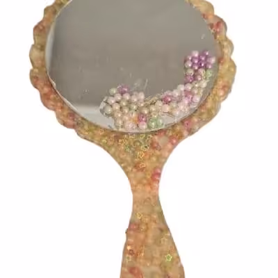 آینه دستی رزینی دستساز مرواریدی