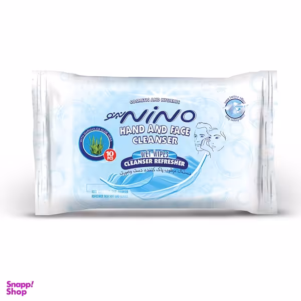 دستمال مرطوب پاک کننده دست و صورت نینو (Nino) بسته 10 عددی