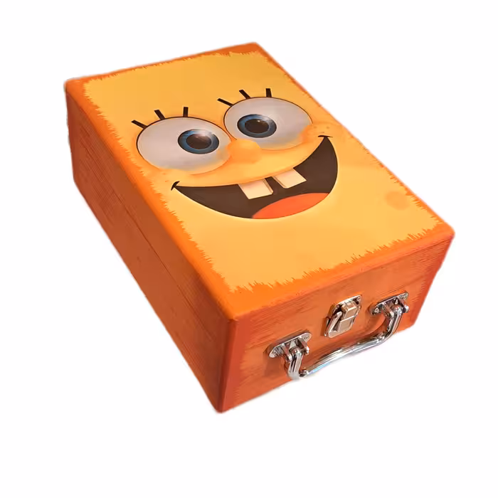 جعبه هدیه مدل چمدان چوبی طرح باب اسفنجی