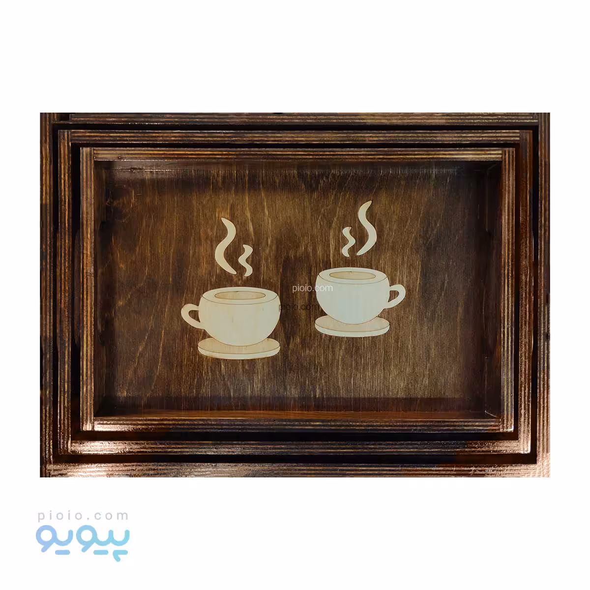 سینی چوبی سه عددی طرح فنجان قهوه عمده و کارتنی