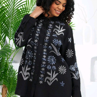 مانتو دخترانه کرپ مدل مانتو پولک دوزی و گلدوزی کار ترک درجه یک