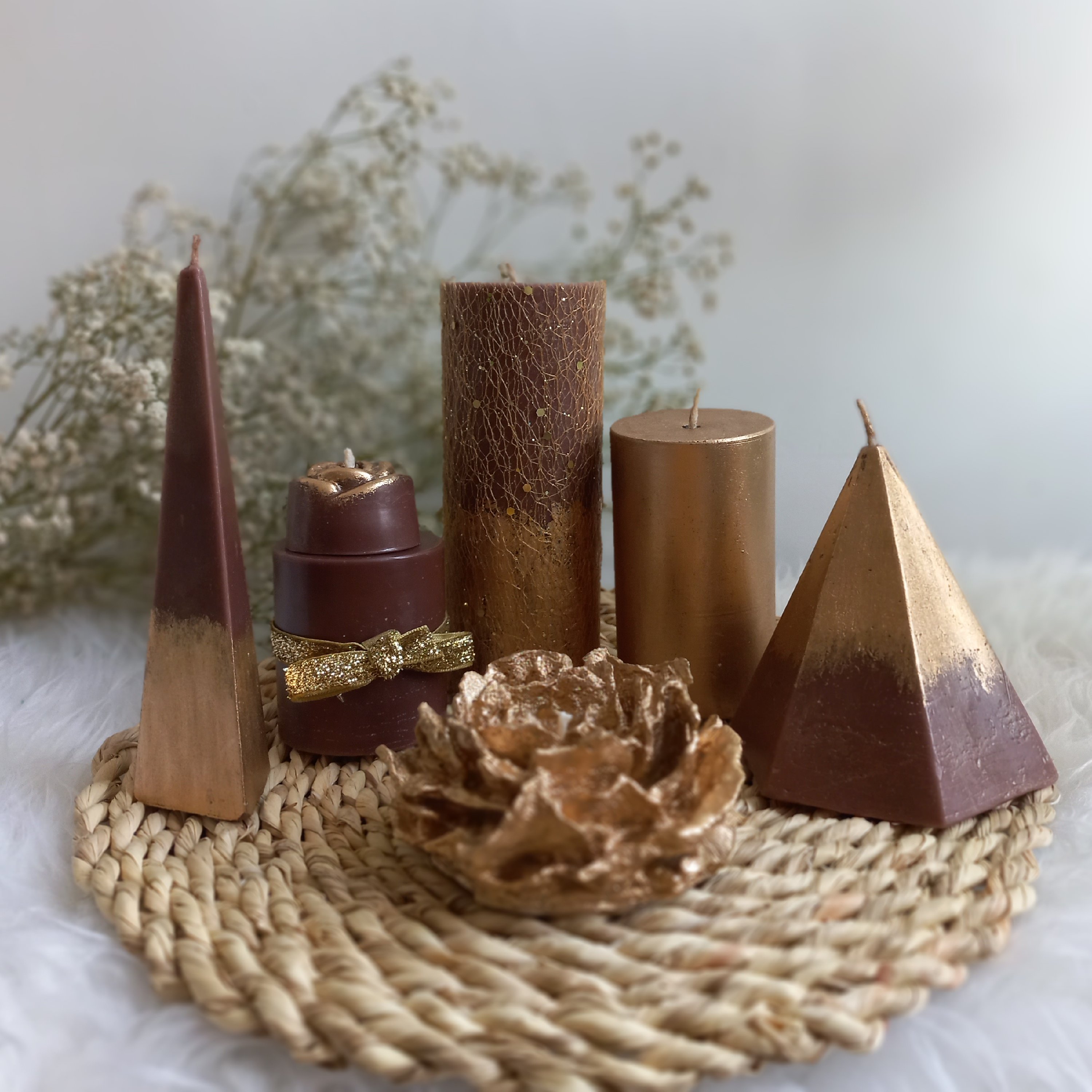 ست شمع  قهوه ای طلایی