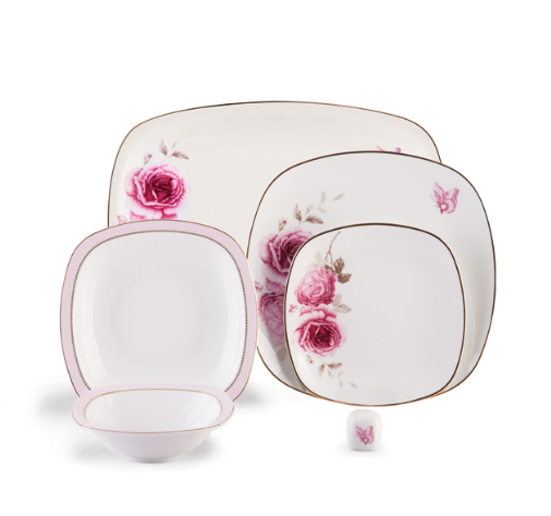 سرویس غذا خوری 27 پارچه چینی زرین ایران سری کواترو مدل رز فلاور درجه عالی zarin rose flower 27 pcs