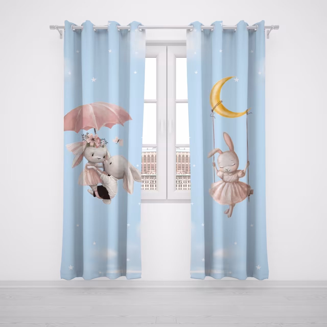 پرده چاپی تصویری درجه یک ترک طرح کودک ابی