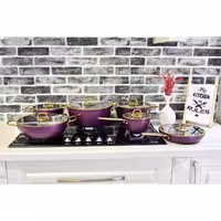 سرویس قابلمه 12 پارچه فوق العاده لاکچری با رنگهای زیبا با برند (K.Z.P) بادمجونی 