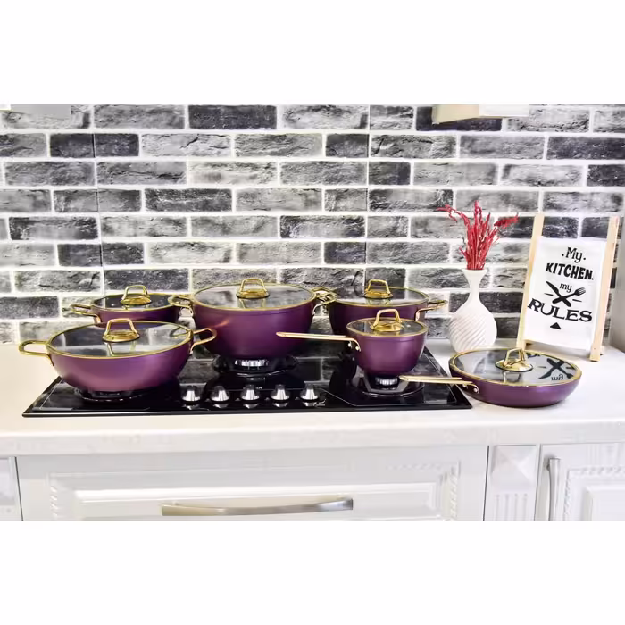 سرویس قابلمه 12 پارچه فوق العاده لاکچری با رنگهای زیبا با برند (K.Z.P) بادمجونی 