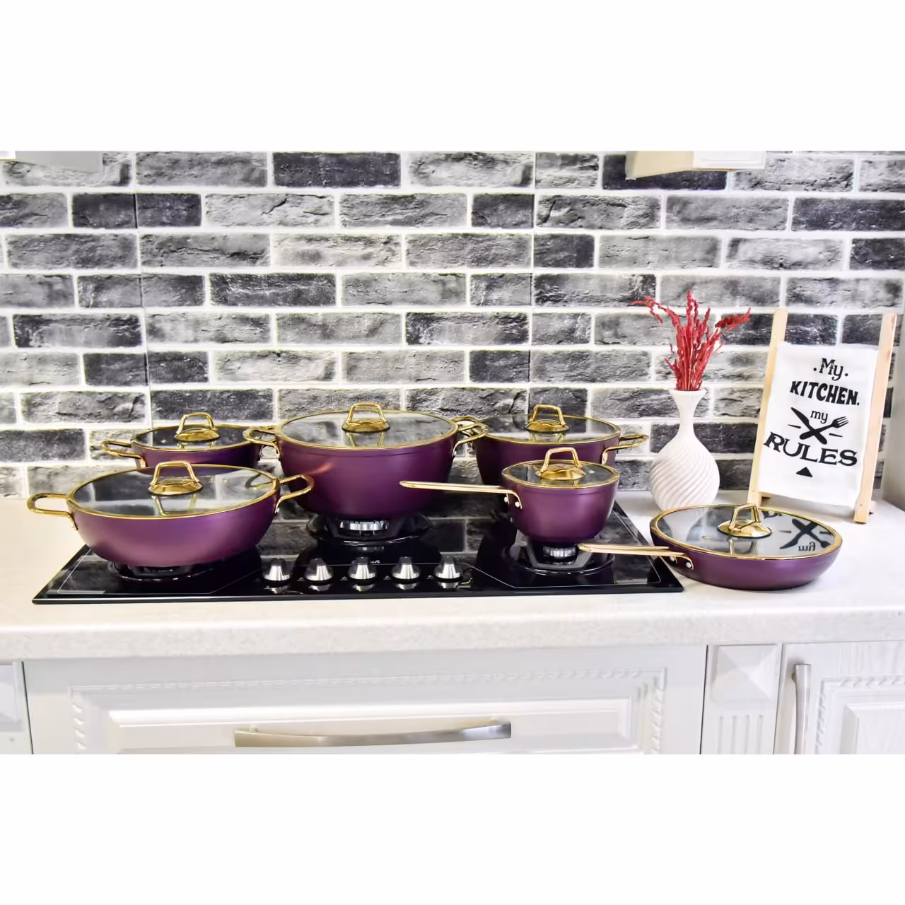 سرویس قابلمه 12 پارچه فوق العاده لاکچری با رنگهای زیبا با برند (K.Z.P) بادمجونی 