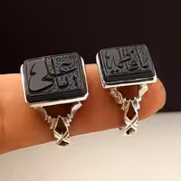 دو عدد انگشتر عقیق جزع یمنی (ست زوج) ، با رکاب دست ساز  عیار بالا و حکاکی دستی 