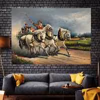  نقاشی رنگ روغن کاروان شادی 100 در 70 بوم و قاب چوبی