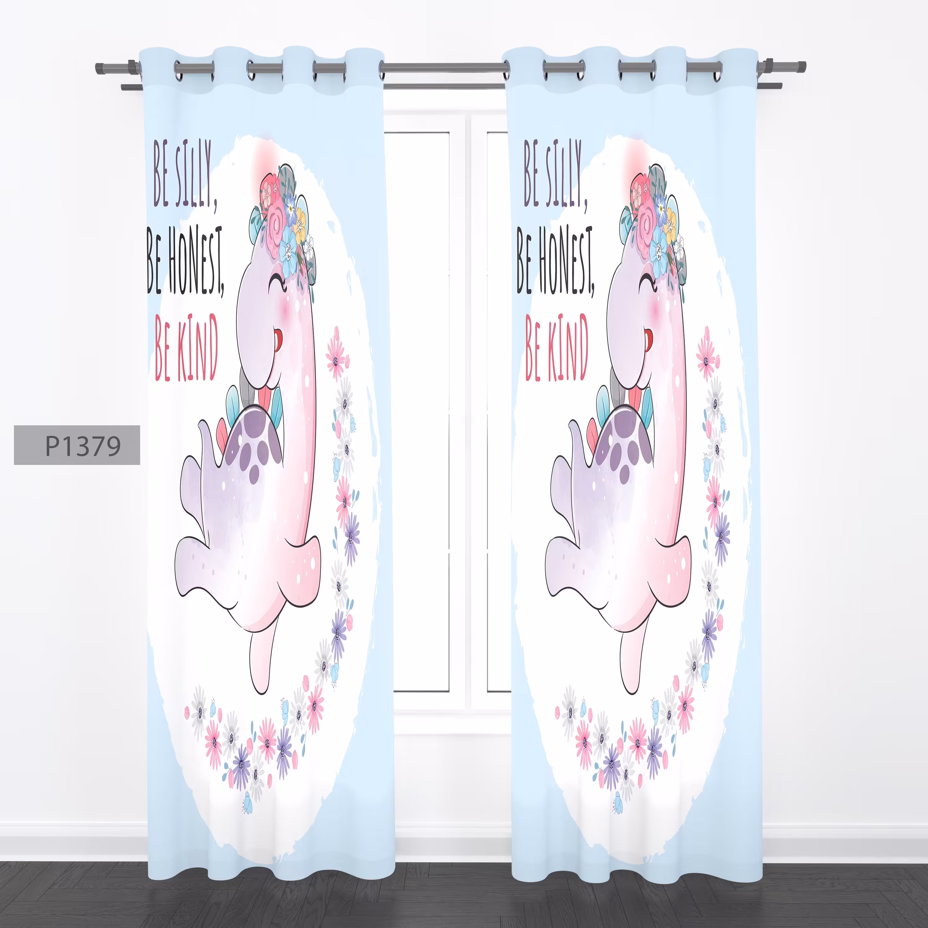 پرده هازان چاپی دوقواره دوخته شده پانچ شده هر قواره عرض 140ارتفاع 190 کد1379