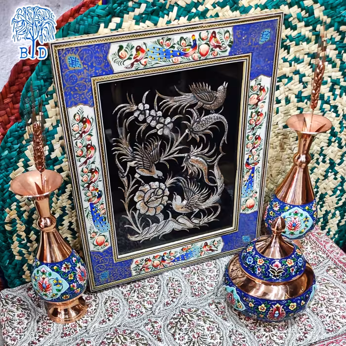 تابلو قلم زنی خاتم و  نقاشی مینیاتور 40 در 34 قیمت تولیدی 