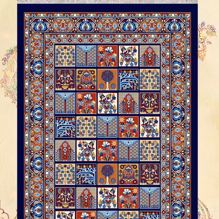 گلیم ماشینی کاشان طرح خشتی4متری(2.25در1.5)(هزینه ارسال باخریداروپس کرایه میباشد)