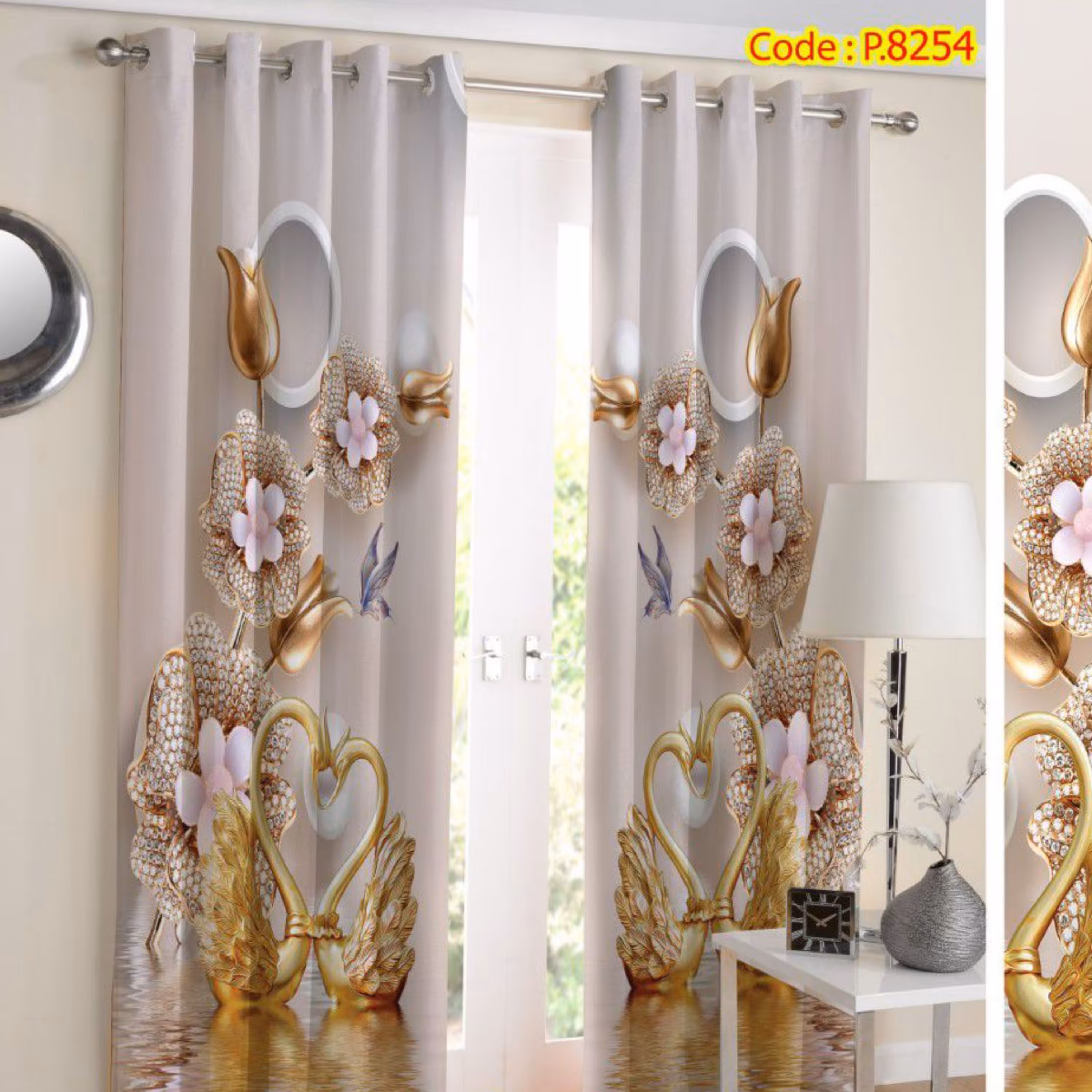 پرده چاپی پانچ جنس هازان دو قواره عرض 140 ارتفاع 190