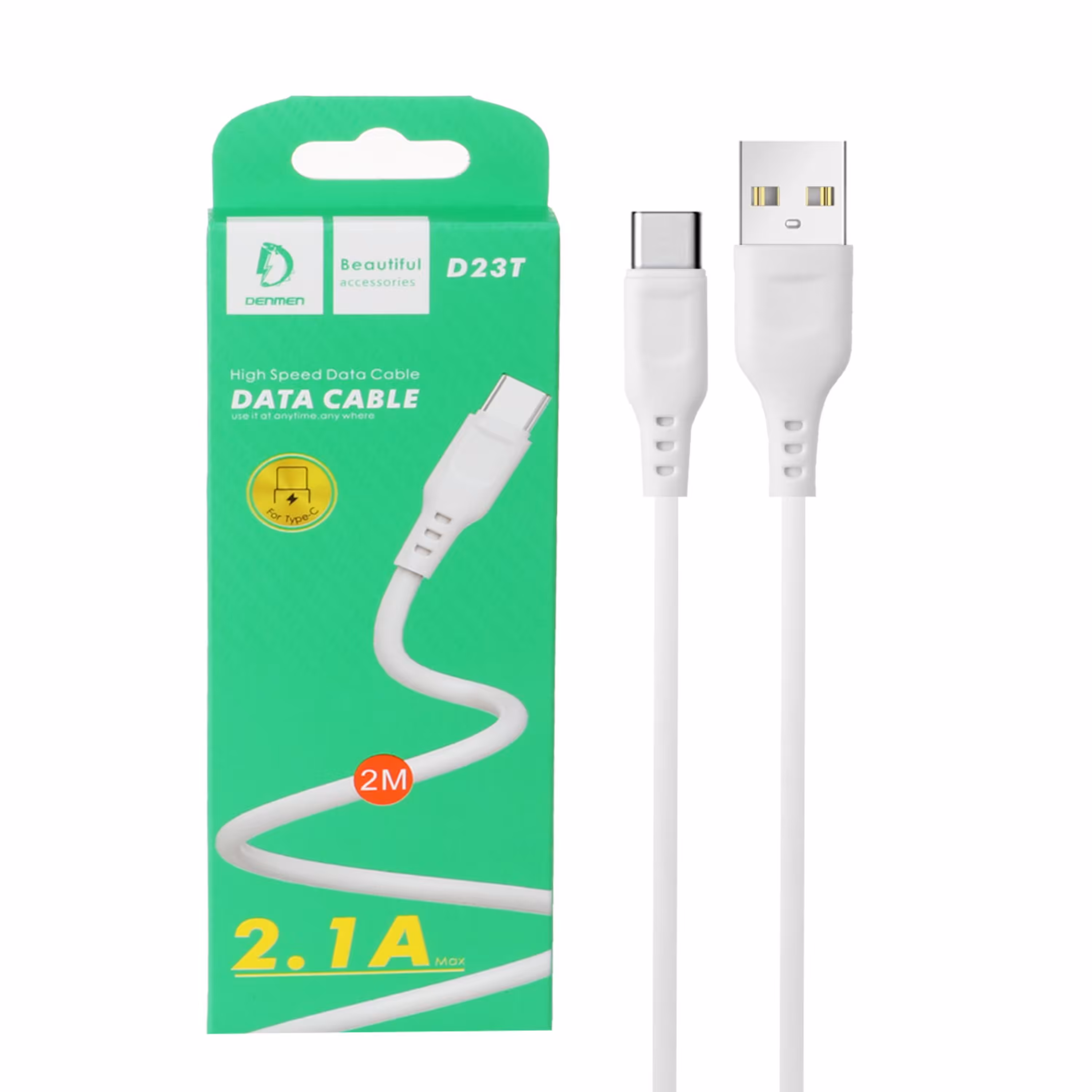 کابل شارژ 2متری DENMEN Type-C مدلD23T- سفید