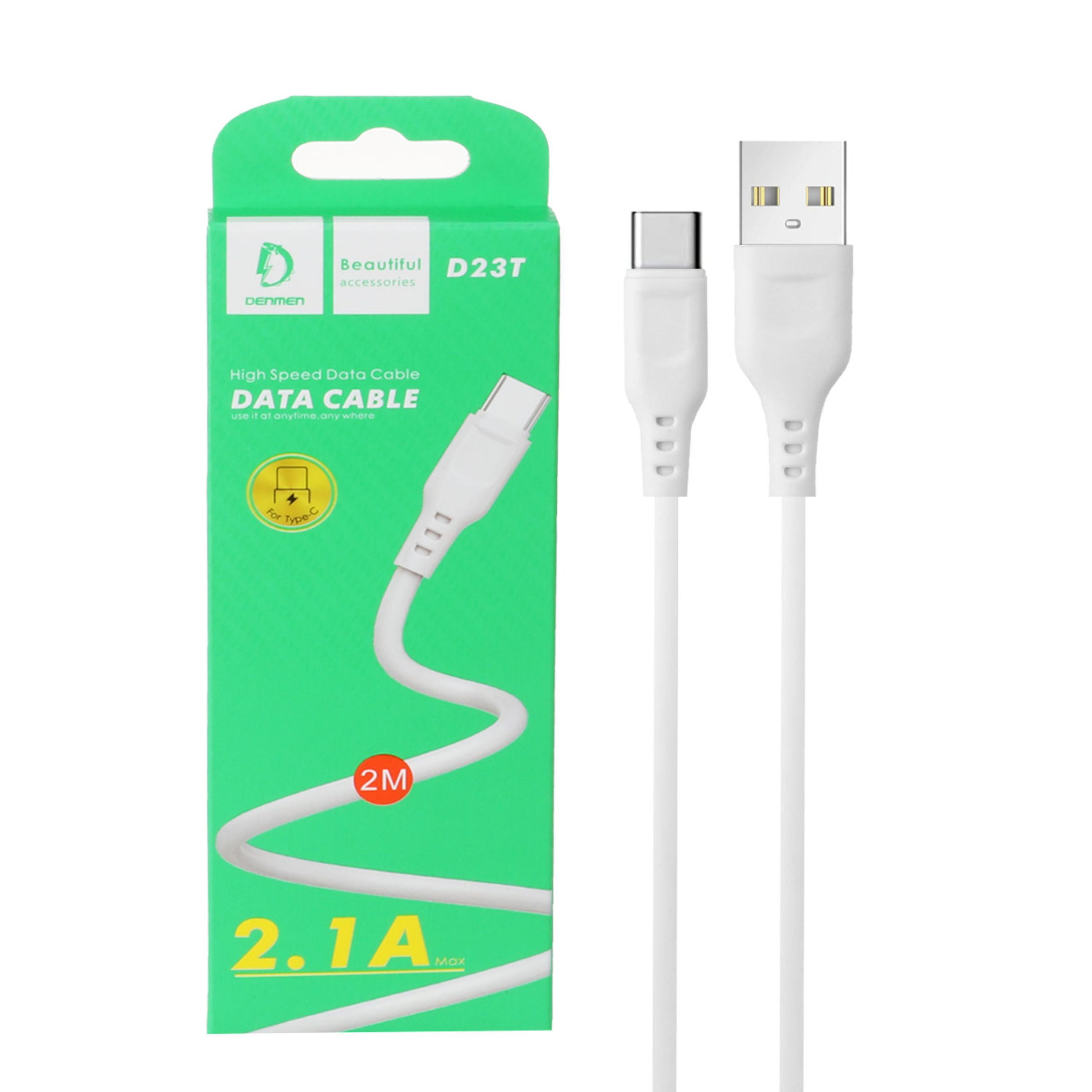کابل شارژ 2متری DENMEN Type-C مدلD23T- سفید