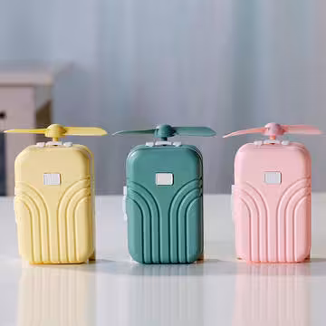 پنکه شارژی آينه و چراغ دار طرح چمدان