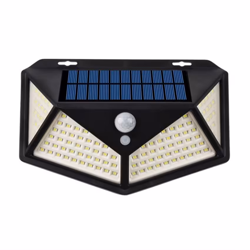 چراغ دیواری خورشیدی دارای 100 عدد LED سولار سنسوردار مناسب حیاط باغ باغچه پارک با حسکر مادون قرمز