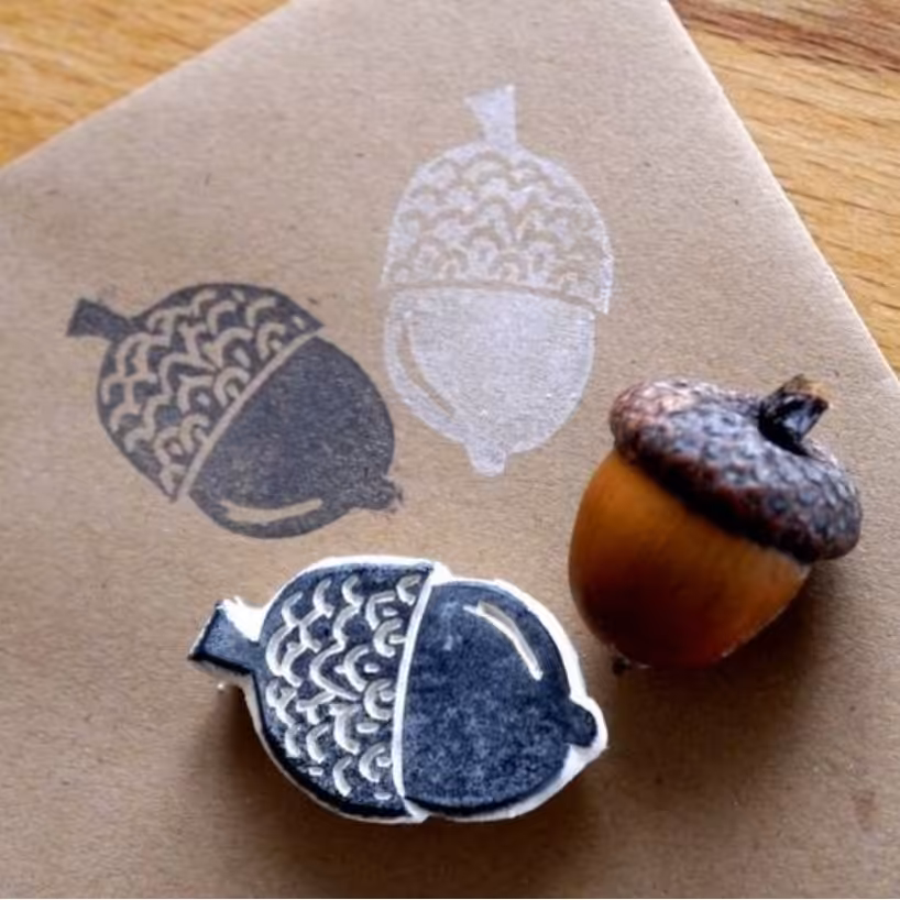 مهر دستساز طرح بلوط پاییزی وینتیج مناسب خوشگل کردن بسته کاغذ و پارچه