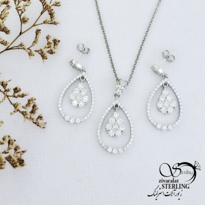 نیمست نقره 925 عیار آویز اشک گلدار با کد 13226