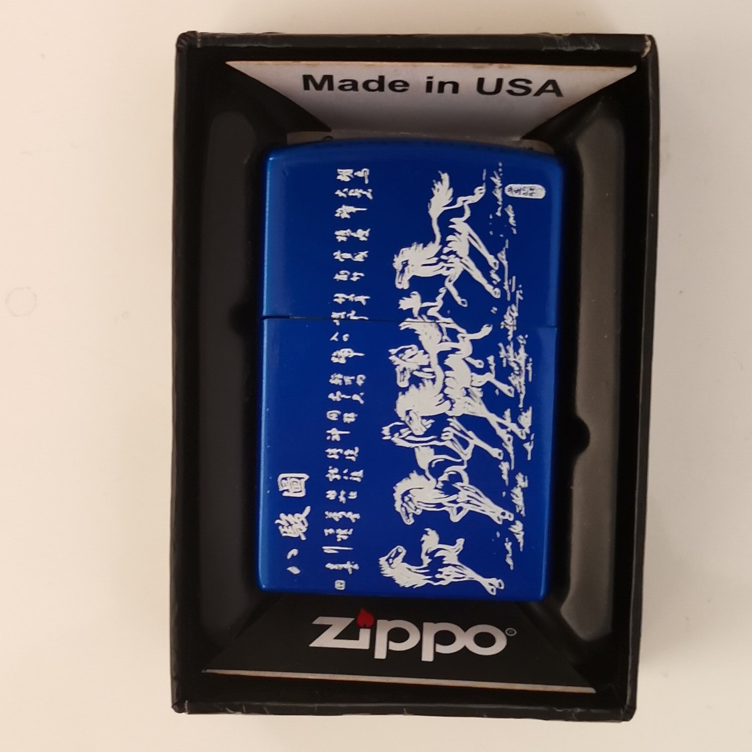 فندک طرح زیپو گازی سنگ چخماقی آبی رنگ فلزی با شعله معمولی