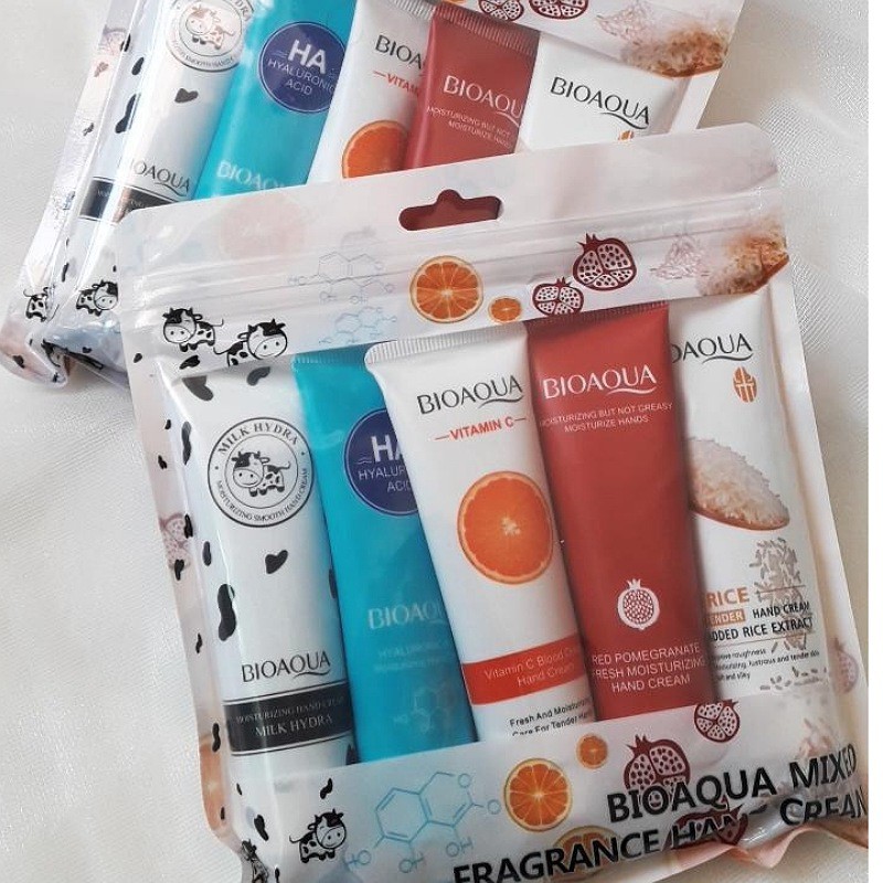 پک کرم دست و صورت 5 عددی( شیرگاو، برنج ، انار ، هیارالونیک اسید و ویتامین c)