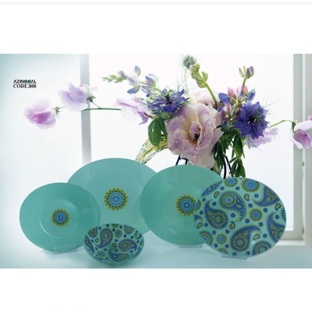 سرویس غذاخوری 26 پارچه آذین اوپال کد 808 رنگ سبز آبی