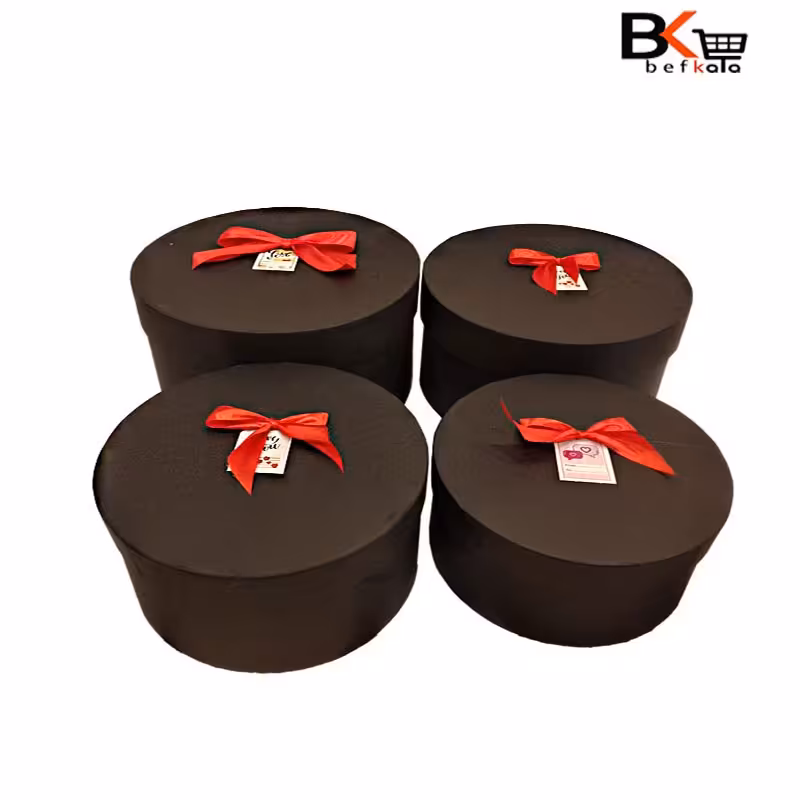 باکس کادویی دایره ای 4 تکه پاپیون دار مشکی