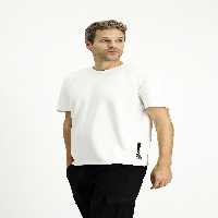 تی شرت سفید مردانه یقه دوچرخه لیکرا را که T طرح دار است Kiğılı