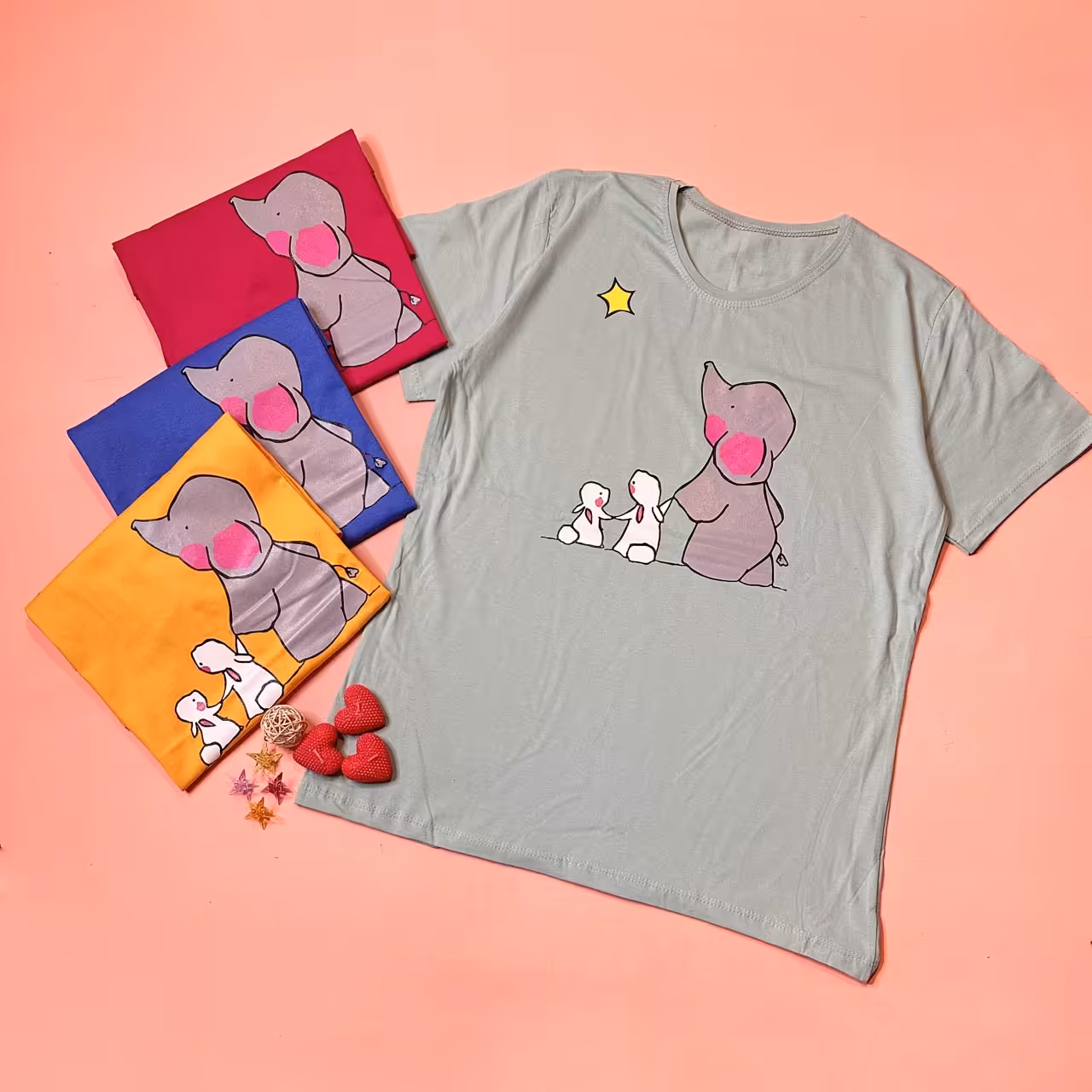 تیشرت دخترانه طرح فیل و ستاره  نخ و پنبه سوپر با تضمین چاپ و گلدوزی و ضمانت پارچه 