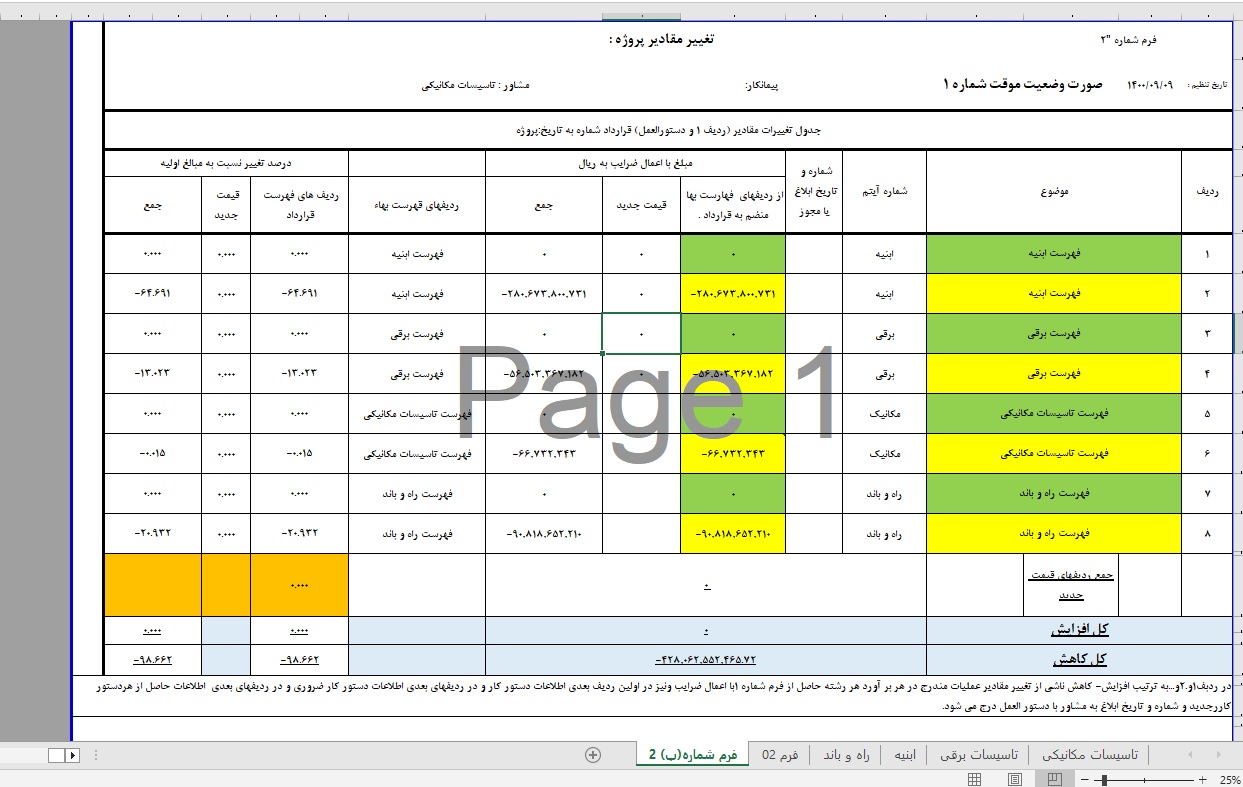 تغییر مقادیر تحت اکسل و فرمول بندی شده