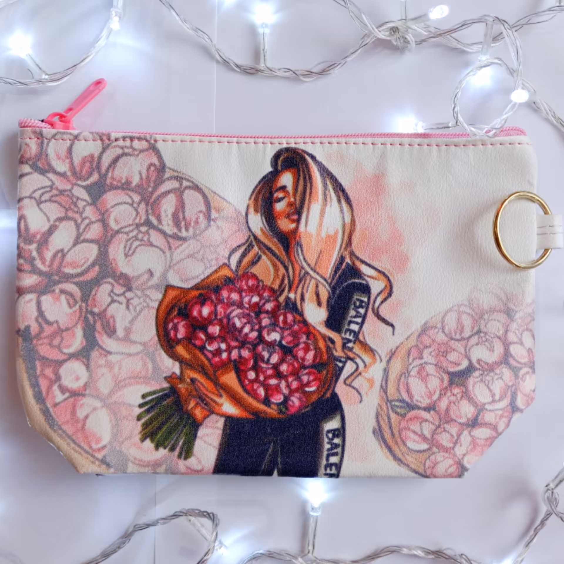 کیف لوازم آرایش طرح دختر جنس کیف چرم مصنوعی همراه با زیپ مقاومت بالا