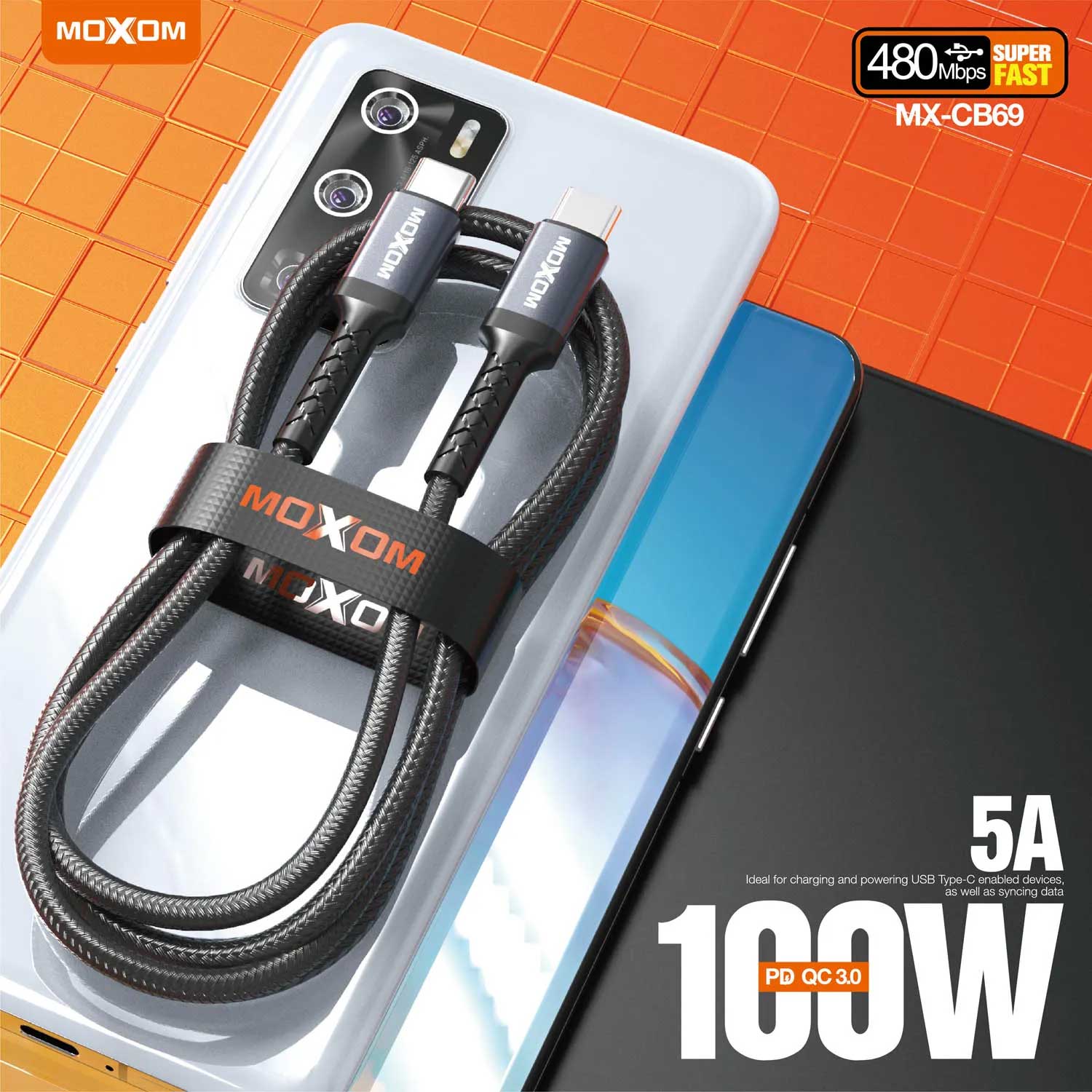 کابل شارژ سوپر فست MOXOM مدل MX-CB69 PD QC3.0 - امین 24 امانت دار اعتماد شما