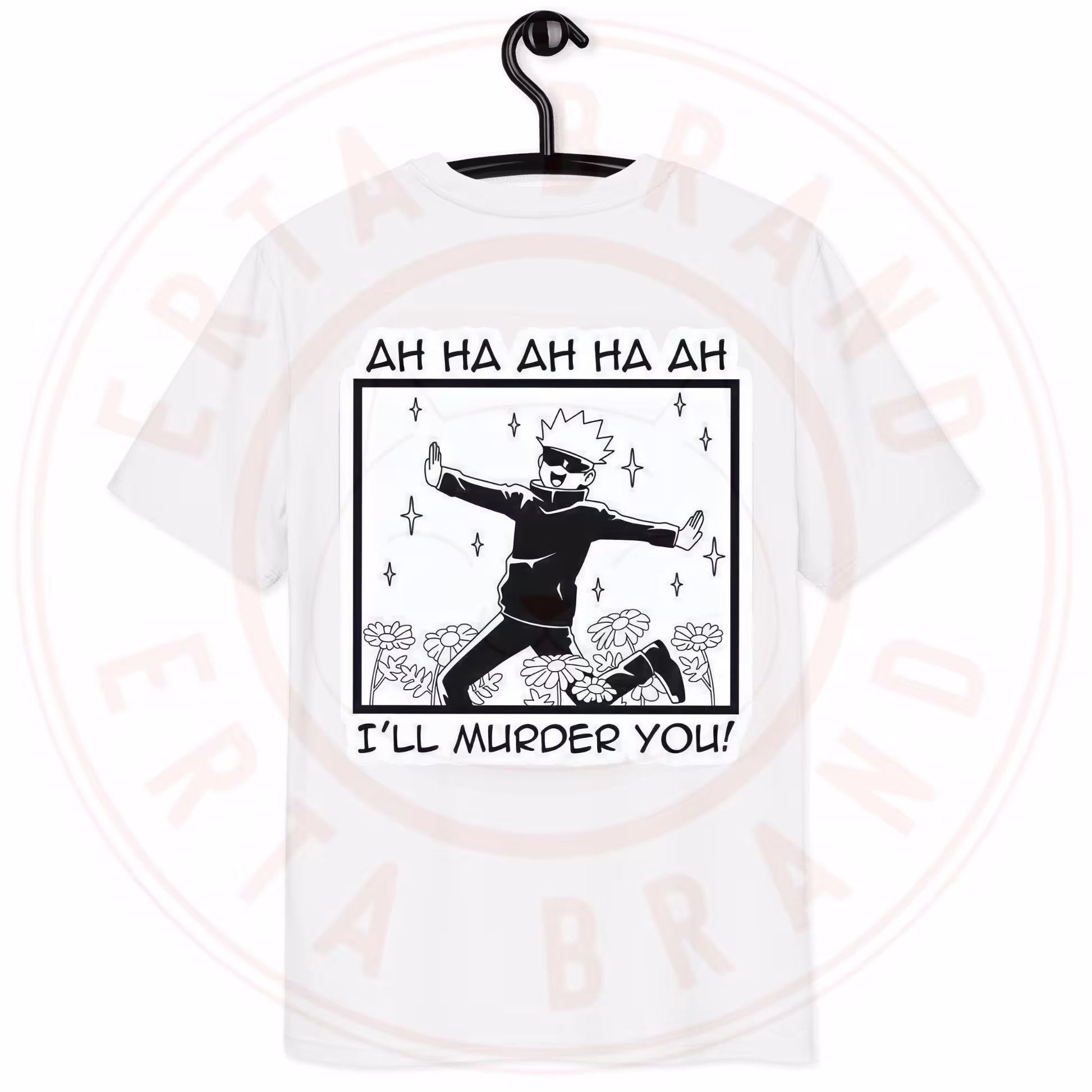 تیشرت سفید یونیسکس کیوت جذاب طرح ساتورو گوجو از انیمه ی زیبای جوجوتسو کایسن 