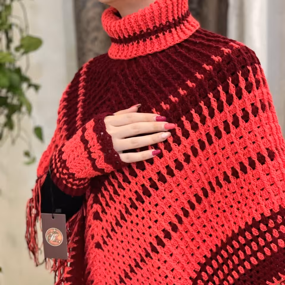 ست پانچو  و دستکش قلاببافی