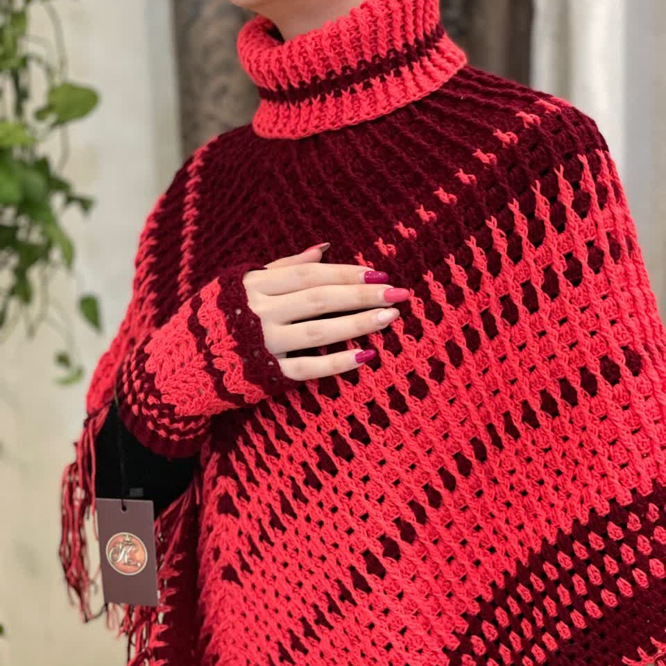 ست پانچو و دستکش قلاببافی