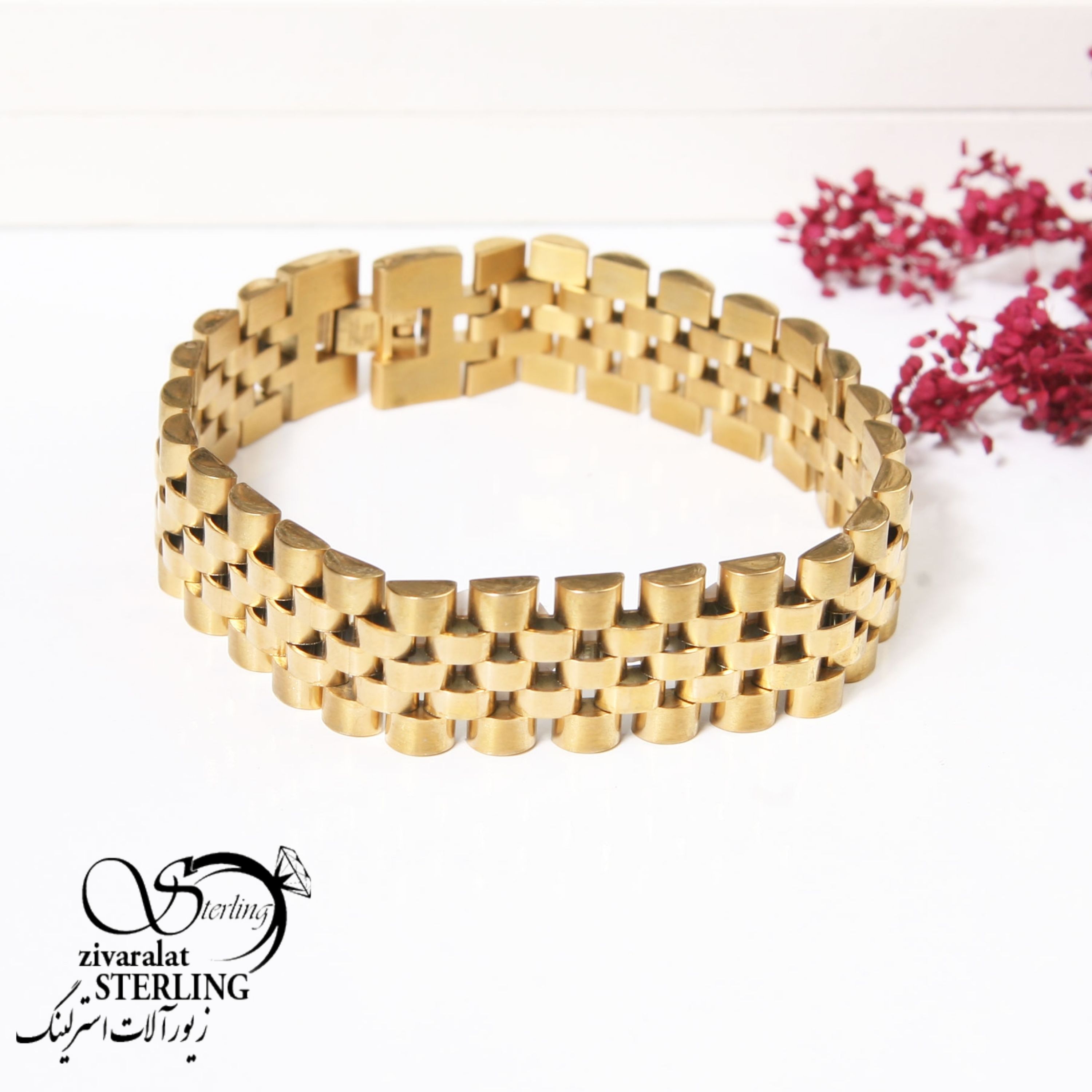 دستبند طرح طلا و تک رنگ طلایی رنگ ثابت ضدحساسیت کد5039