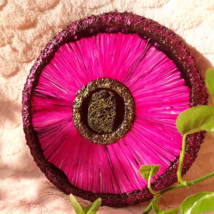 تابلو چشم نظر وانیکاد دار رنگ صورتی رزینی تکنیک چشم پرتویی 25 سانتی مناسب برای اتاق خواب 