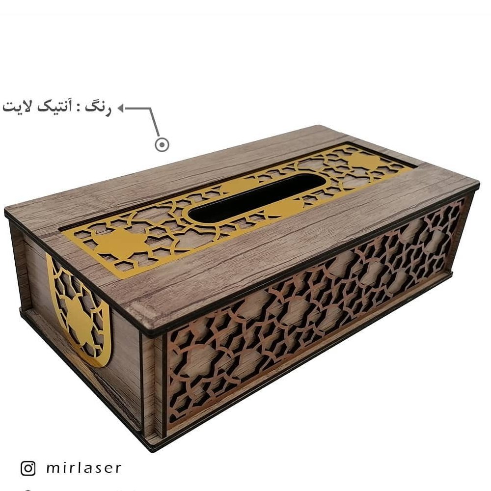 قاب دستمال کاغذی چوبی طرح سلطنتی رنگ آنتیک لایت مدل ML403AL
