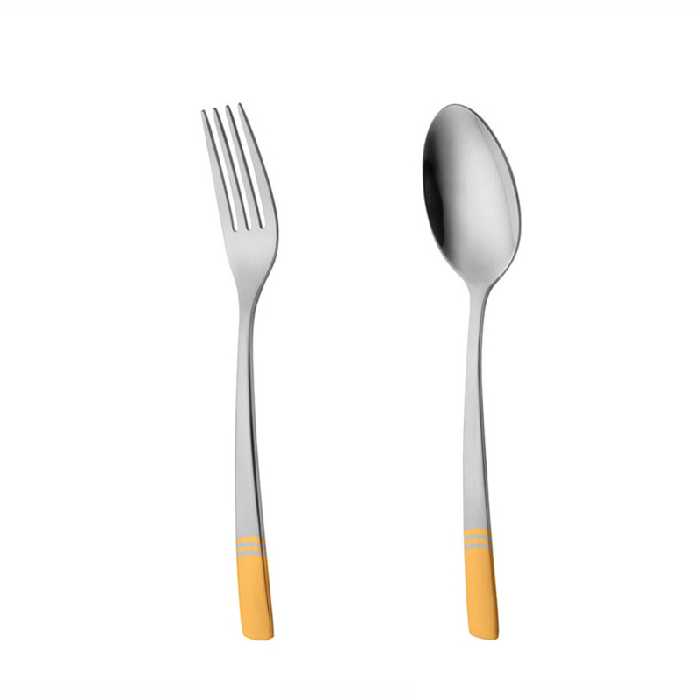 قاشق و چنگال غذاخوری 6 نفره ناب استیل طرح فلورانس دور طلایی (12 پارچه)