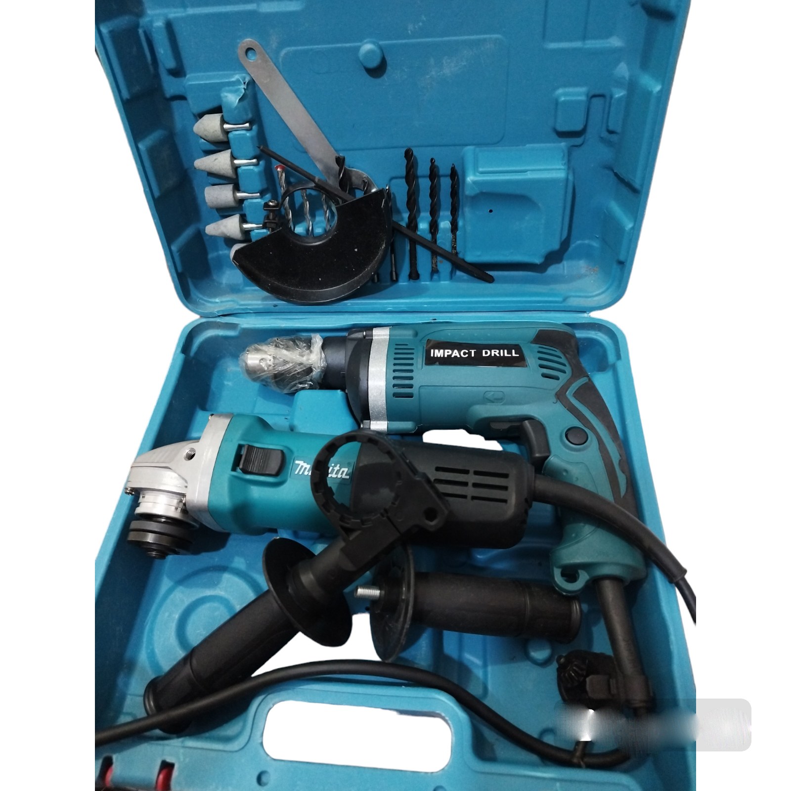 پک دو قلو دریل چکشی HP1630 و مینی فرز ماکیتا 9555