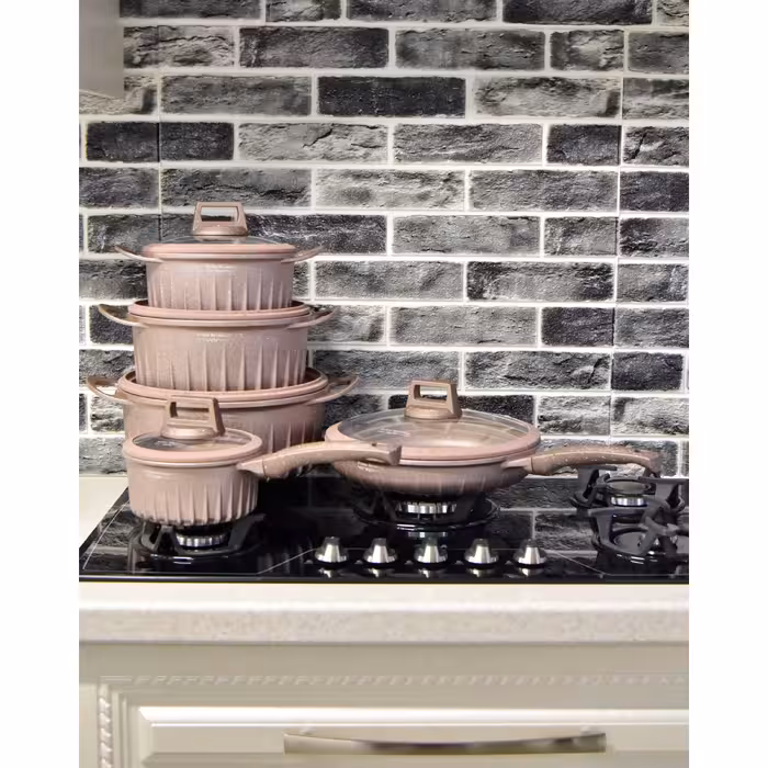 سرویس قابلمه 10 پارچه گرانیتی( دورو گرانیت ) برند پریما Prima Germany  رنگ کالباسی یا رزگلد 