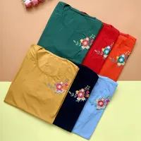 تیشرت زنانه نخ پنبه یقه گرد گلدوزی مناسب سایز 38 تا 46